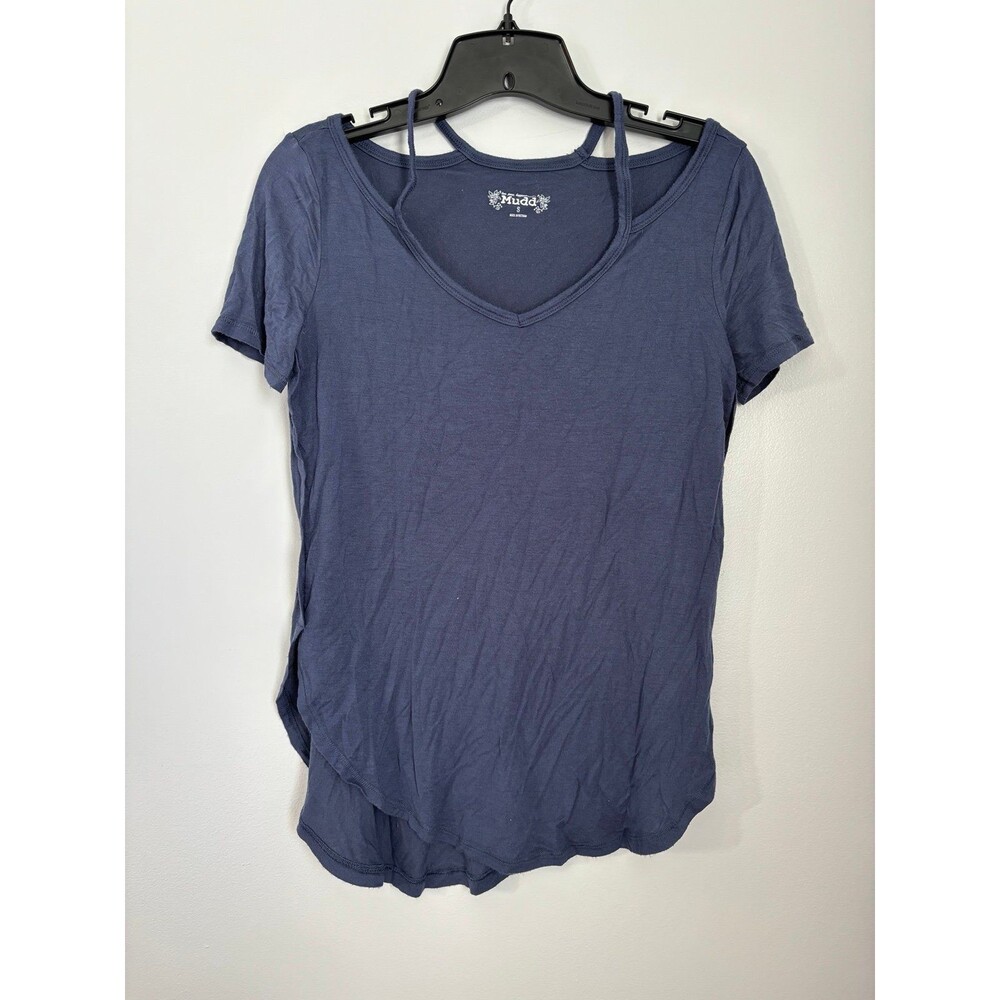 MUDD NAVY BLUE COLD SHOULDER VNECK Y2K SHORT SLEEVE TSHIRT SIZE SMALL